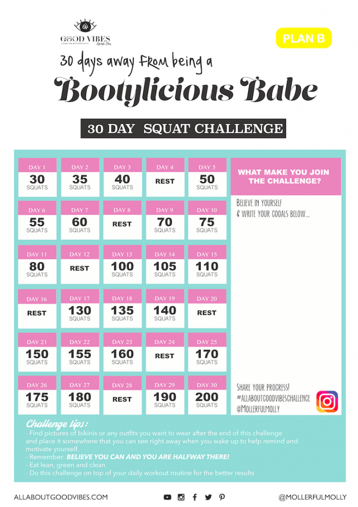 50 Day Squat Challenge Chart