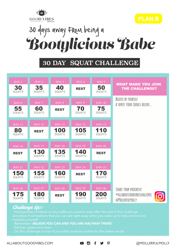 30 Day Squat Challenge Chart