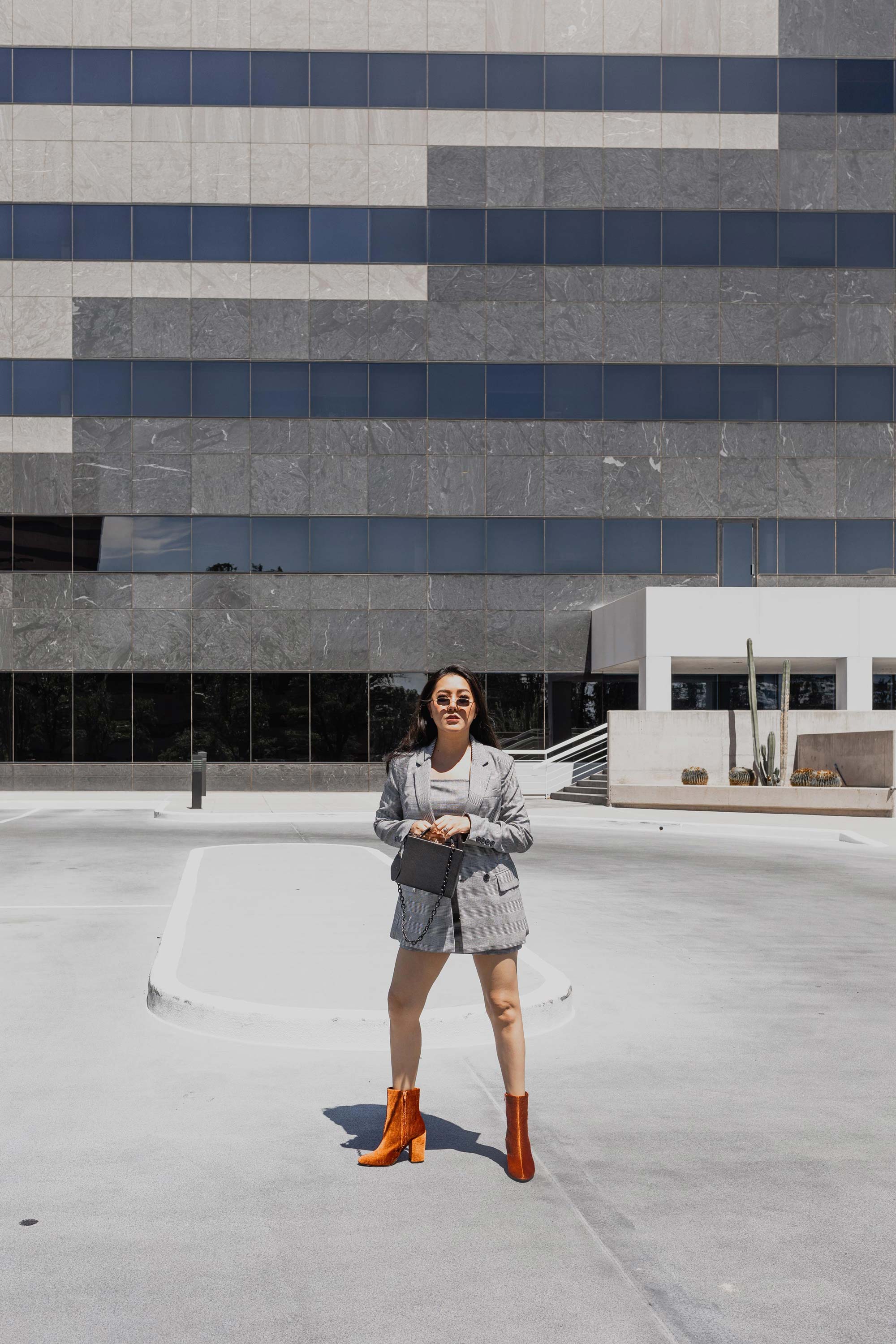 Fall Outfit Ideas Plaid Blazer X Rust Corduroy Boots All About