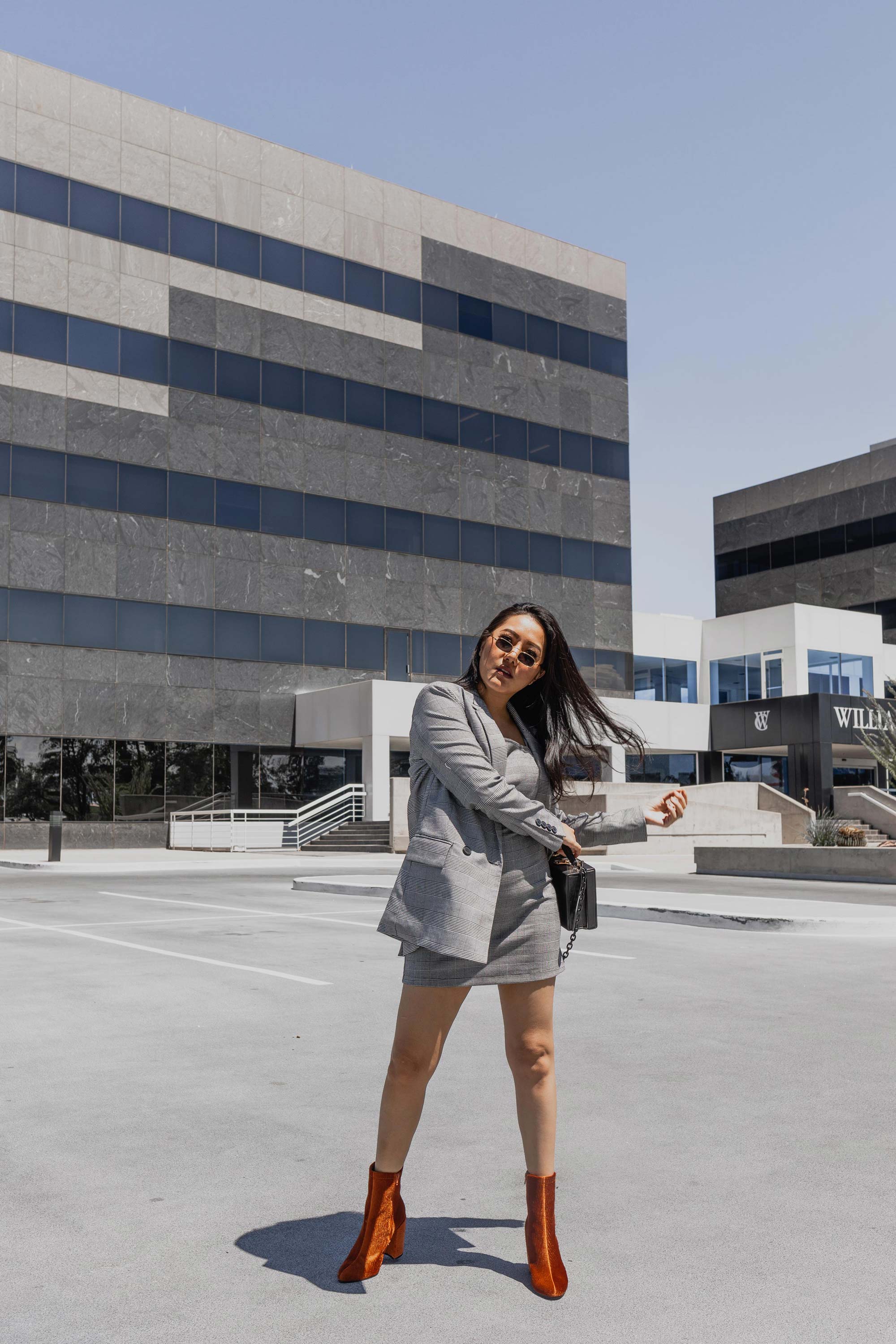 blazer dress with ankle boots