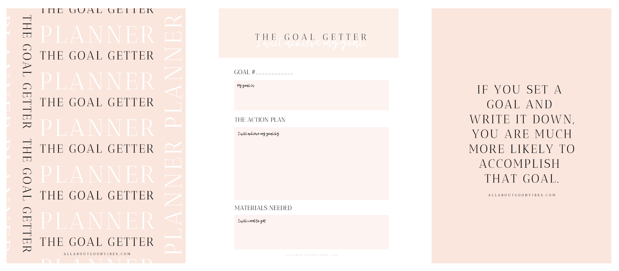 Goal getter planner pages from All About Good Vibes by Molly Larsen a lifestyle blogger Smart goals 2020 goals what are smart goals planner